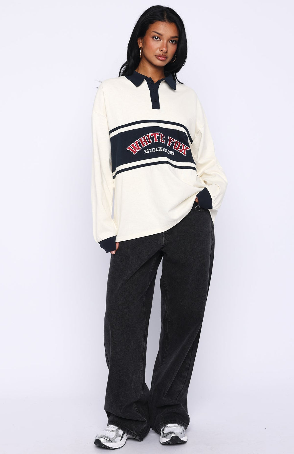 White Fox Meeting Friends Long Sleeve Rugby Shirt Cream