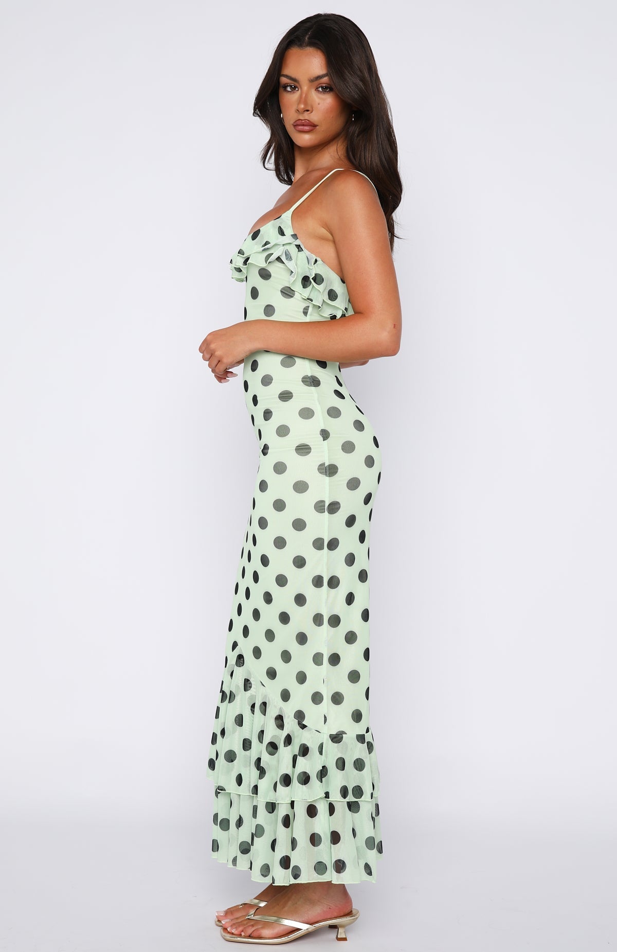 White Fox Amped Up Midi Dress Melon/Black Polka Dot