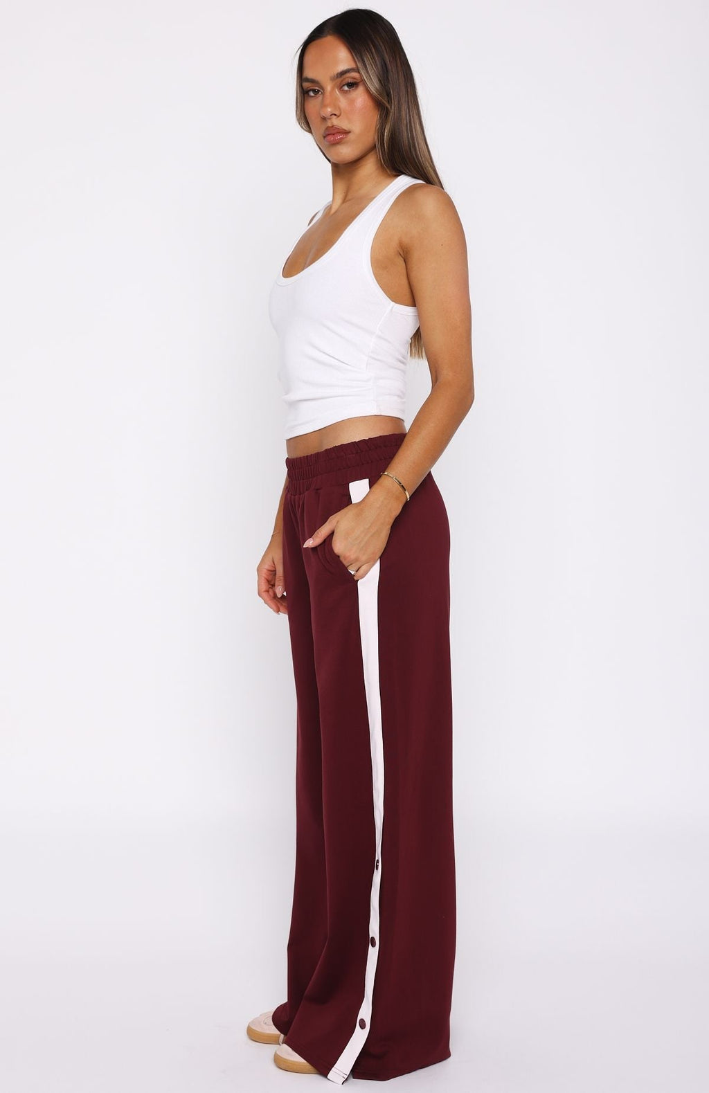 White Fox Our Bridges Burned Wide Leg Pants Burgundy