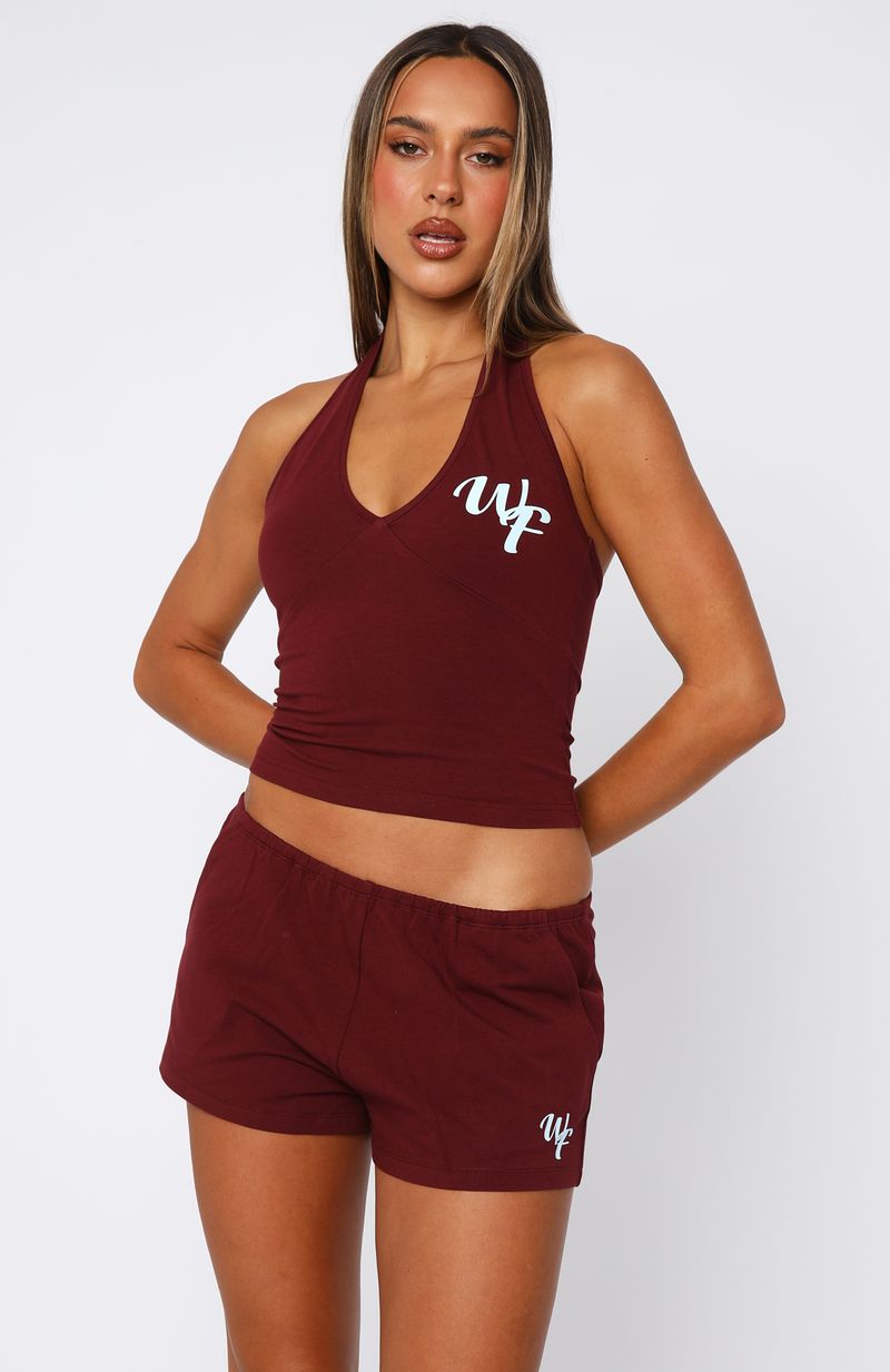 White Fox Made Me Better Relaxed Shorts Burgundy
