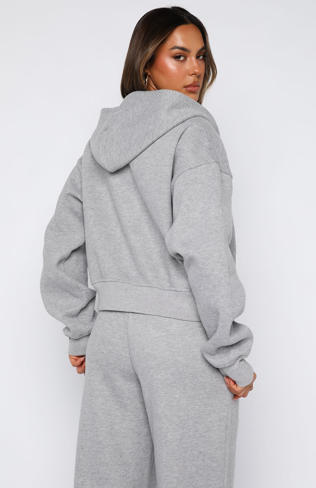 White Fox Come A Long Way Boxy Zip Front Hoodie Grey Marle