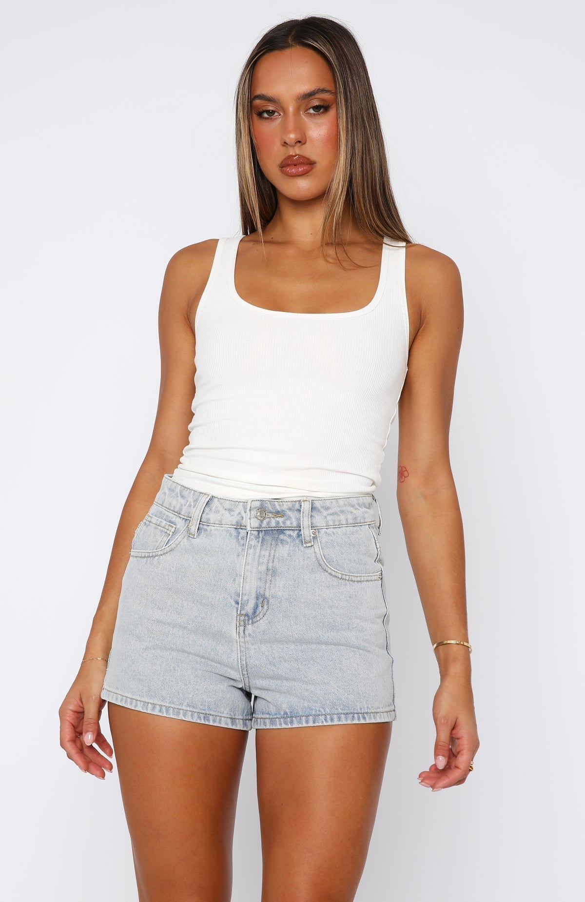 White Fox Emerson Denim Shorts Glacier Blue Wash