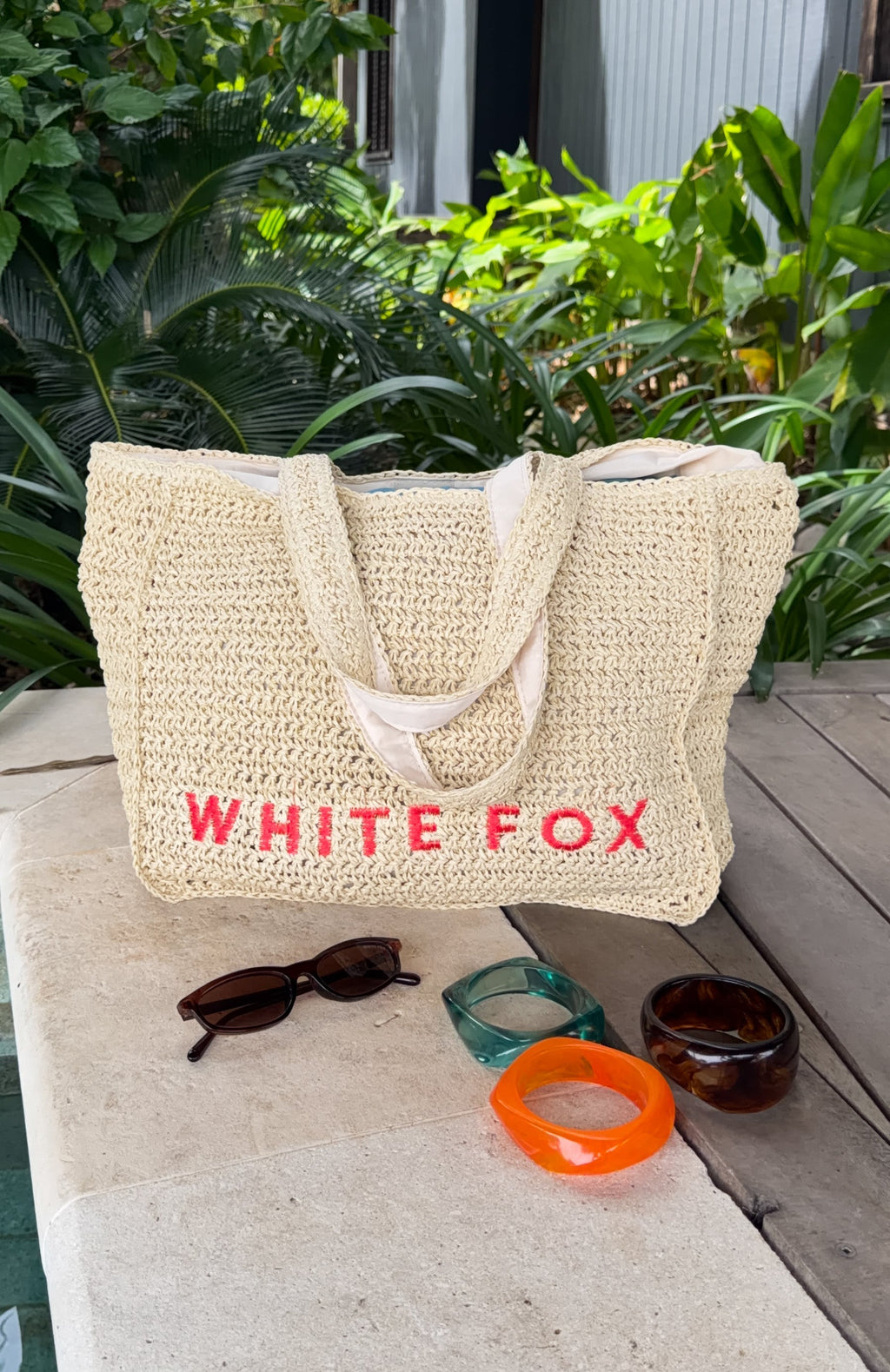 White Fox Tyrus Large Top Handle Bag Natural/Coral