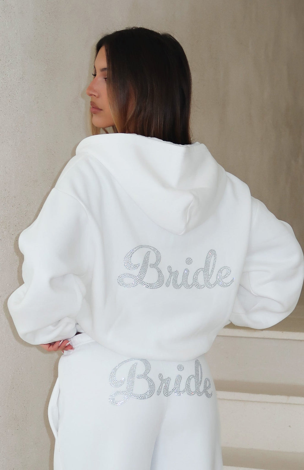 White Fox The Bride Boxy Zip Front Hoodie White