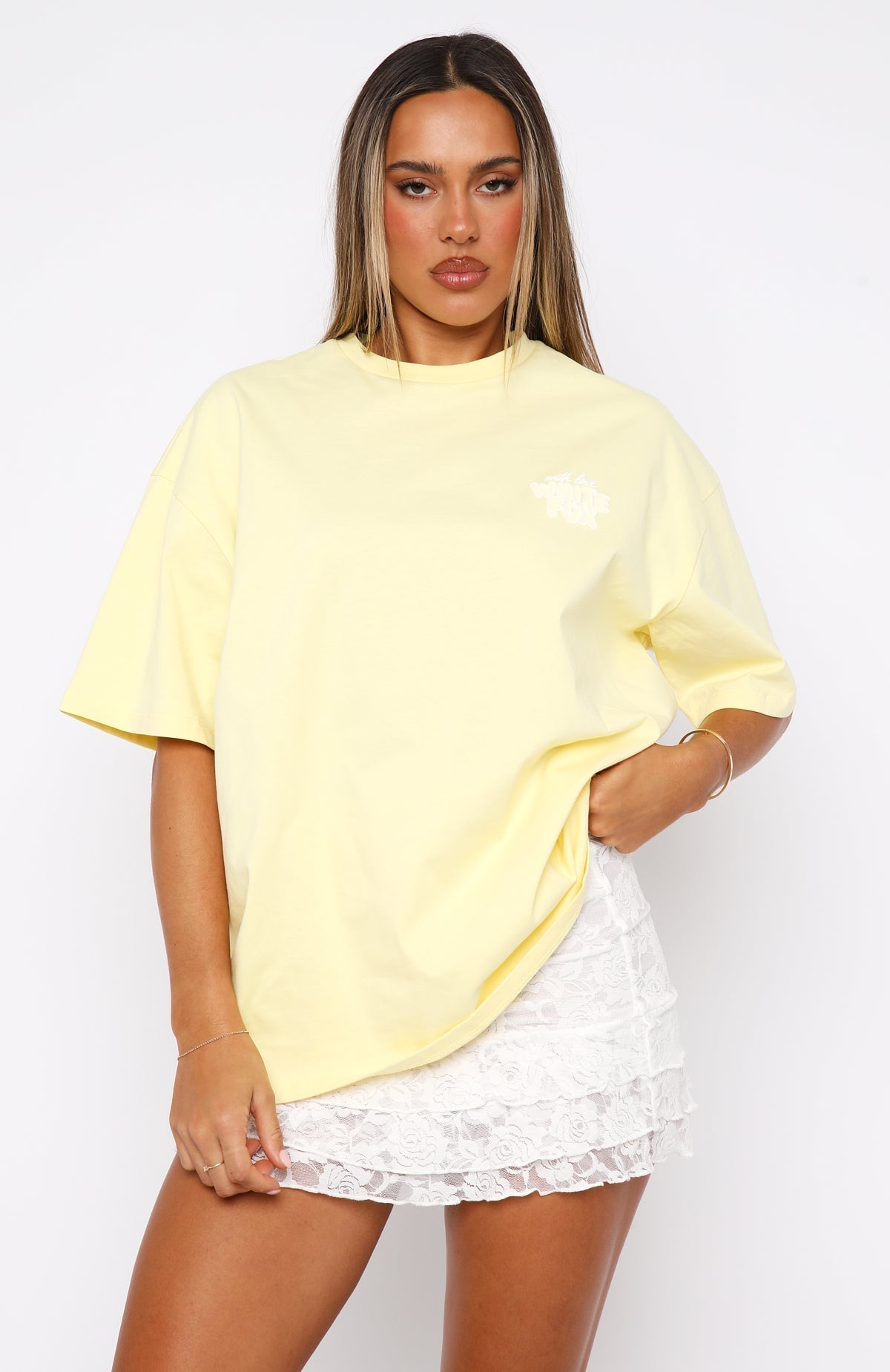 White Fox With Love Always Oversized Tee Lemon