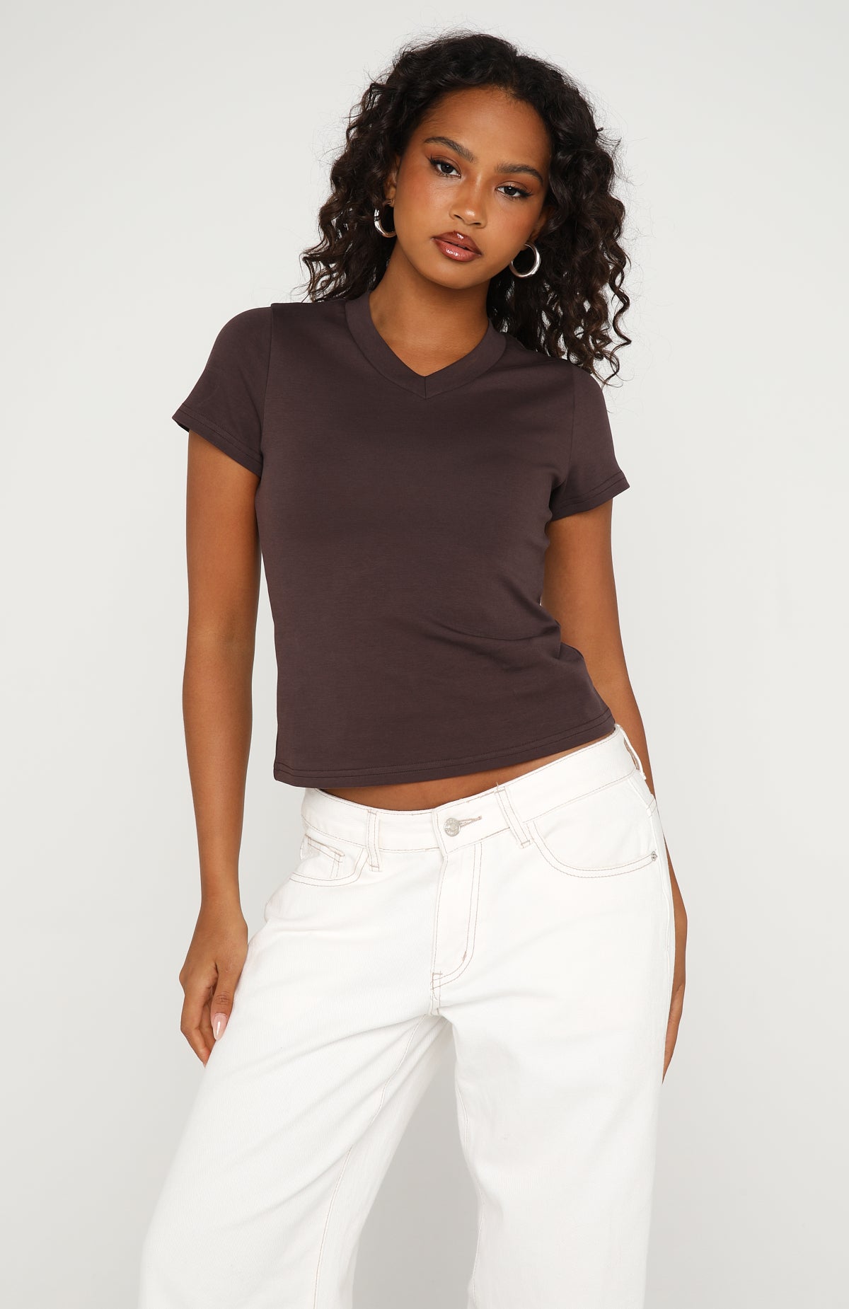 White Fox On The Hunt V Neck Top Chocolate