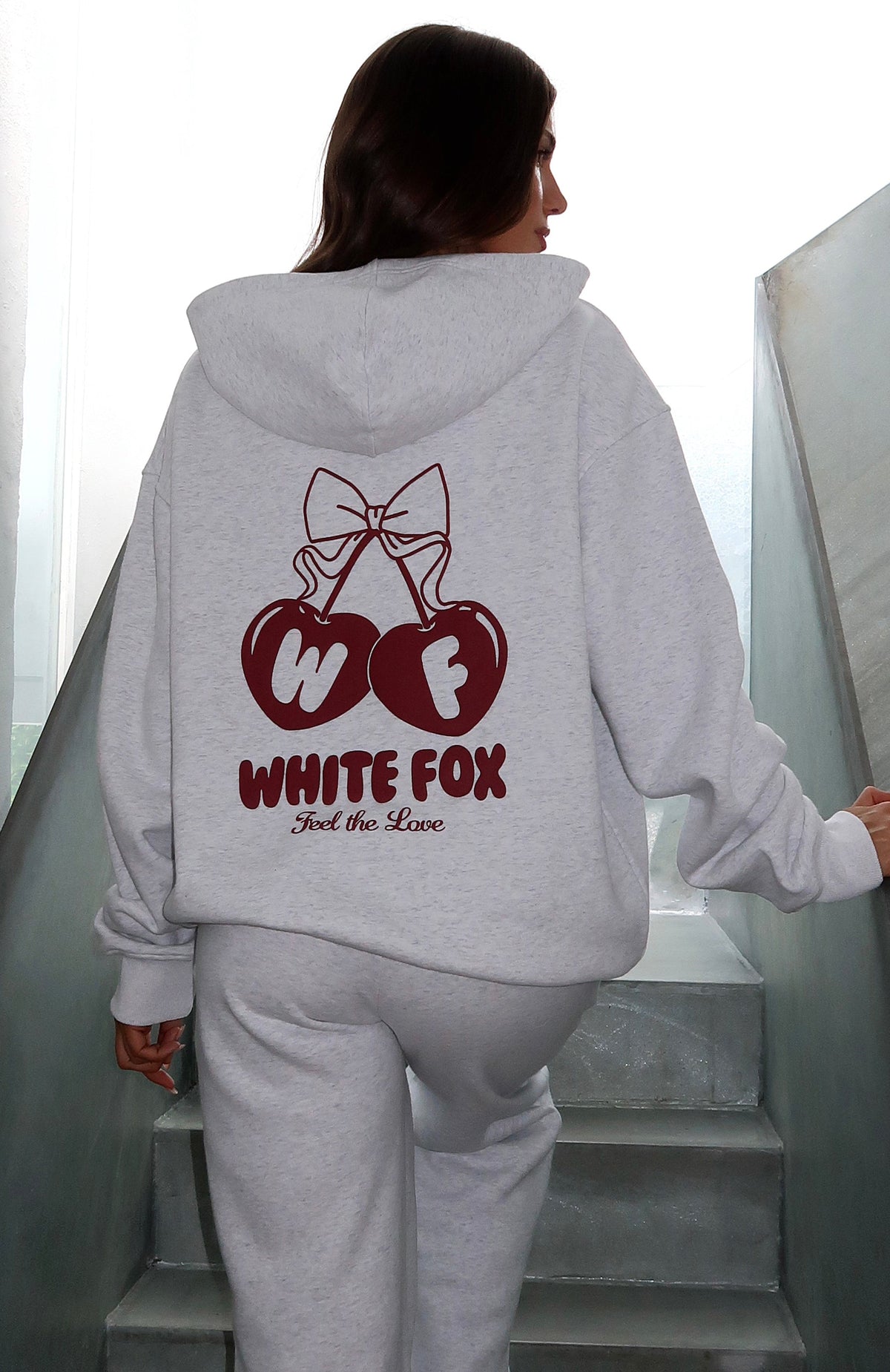 White Fox Feel The Love Oversized Hoodie Grey Marle