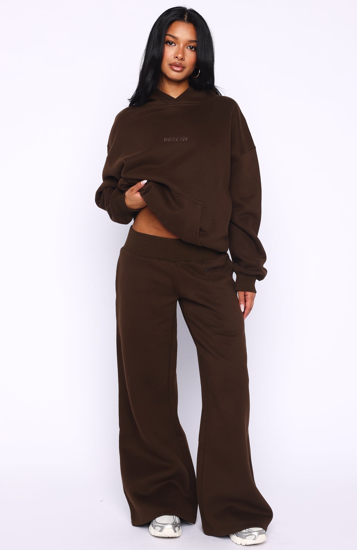 White Fox Come A Long Way Wide Leg Sweatpants Chocolate