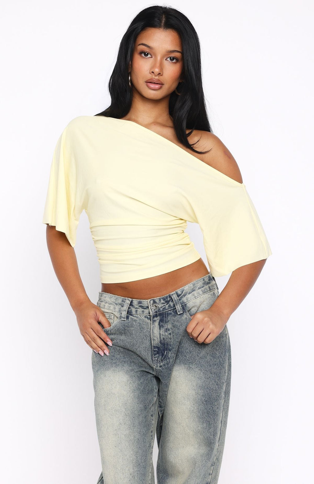 White Fox Marrakech Moments Cinched Waist Top Lemon