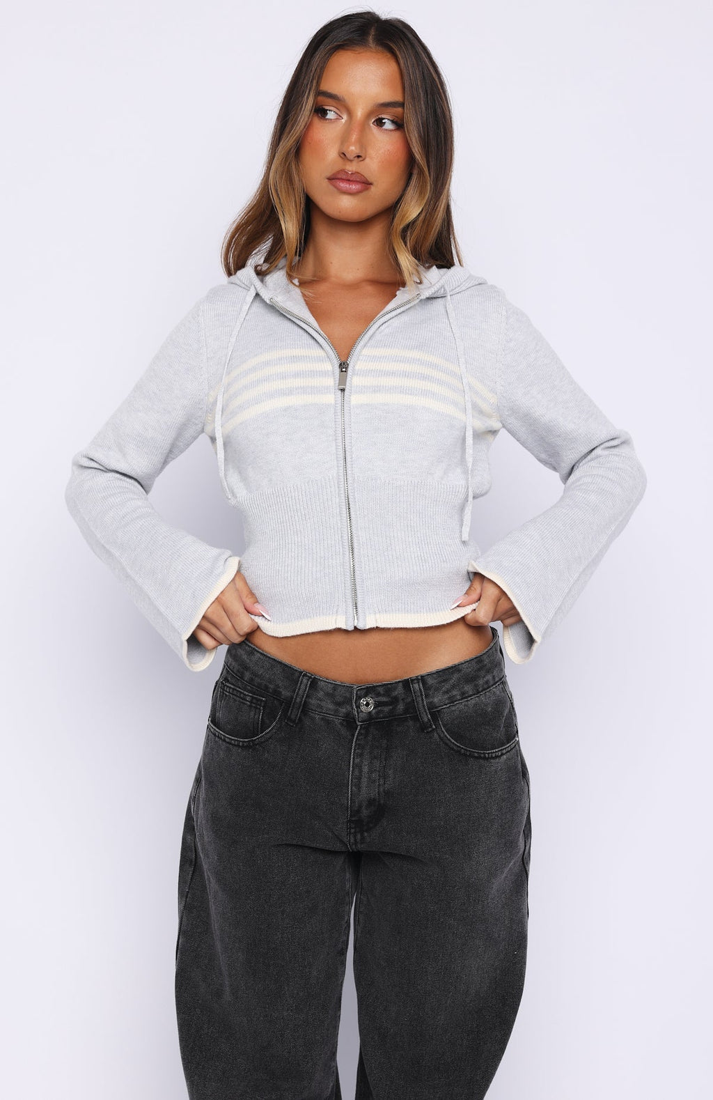 White Fox Mellisandra Knit Cardigan Grey Marle