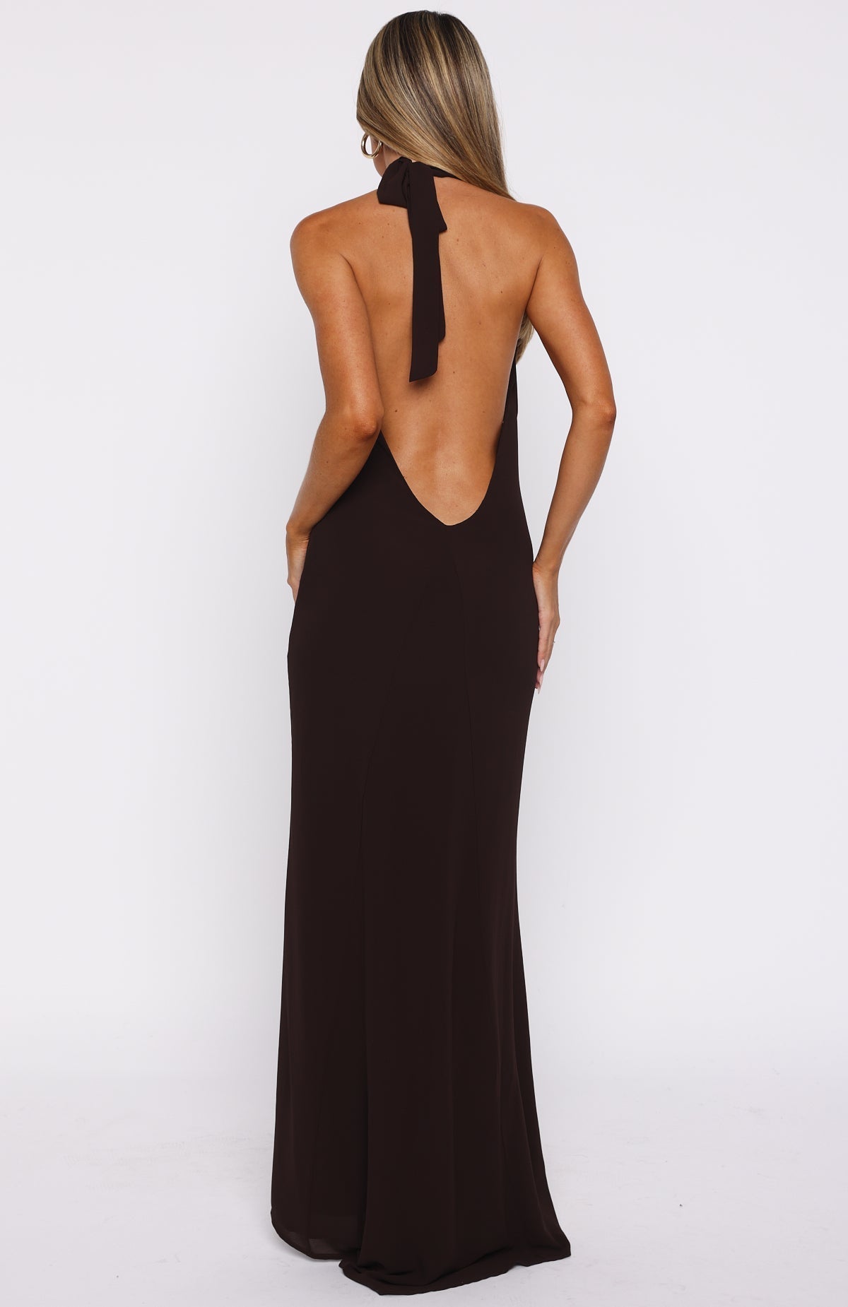 White Fox Always In Mode Halter Maxi Dress Chocolate