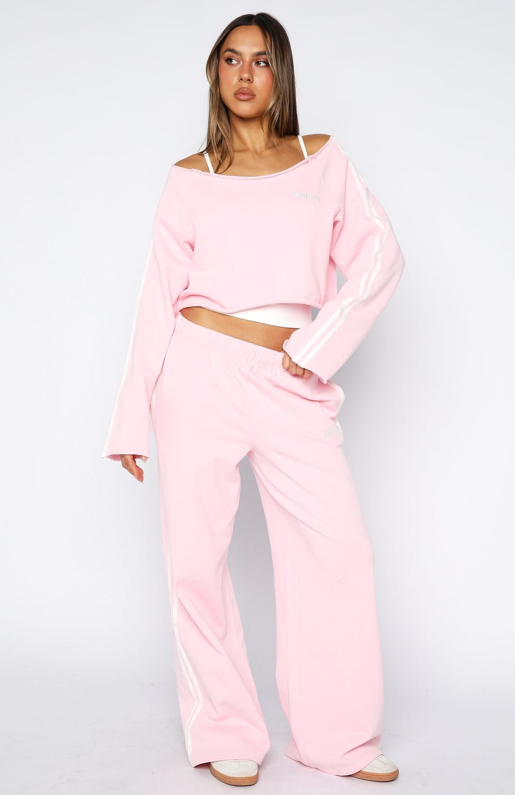 White Fox Star Student Wide Leg Sweatpants Pink