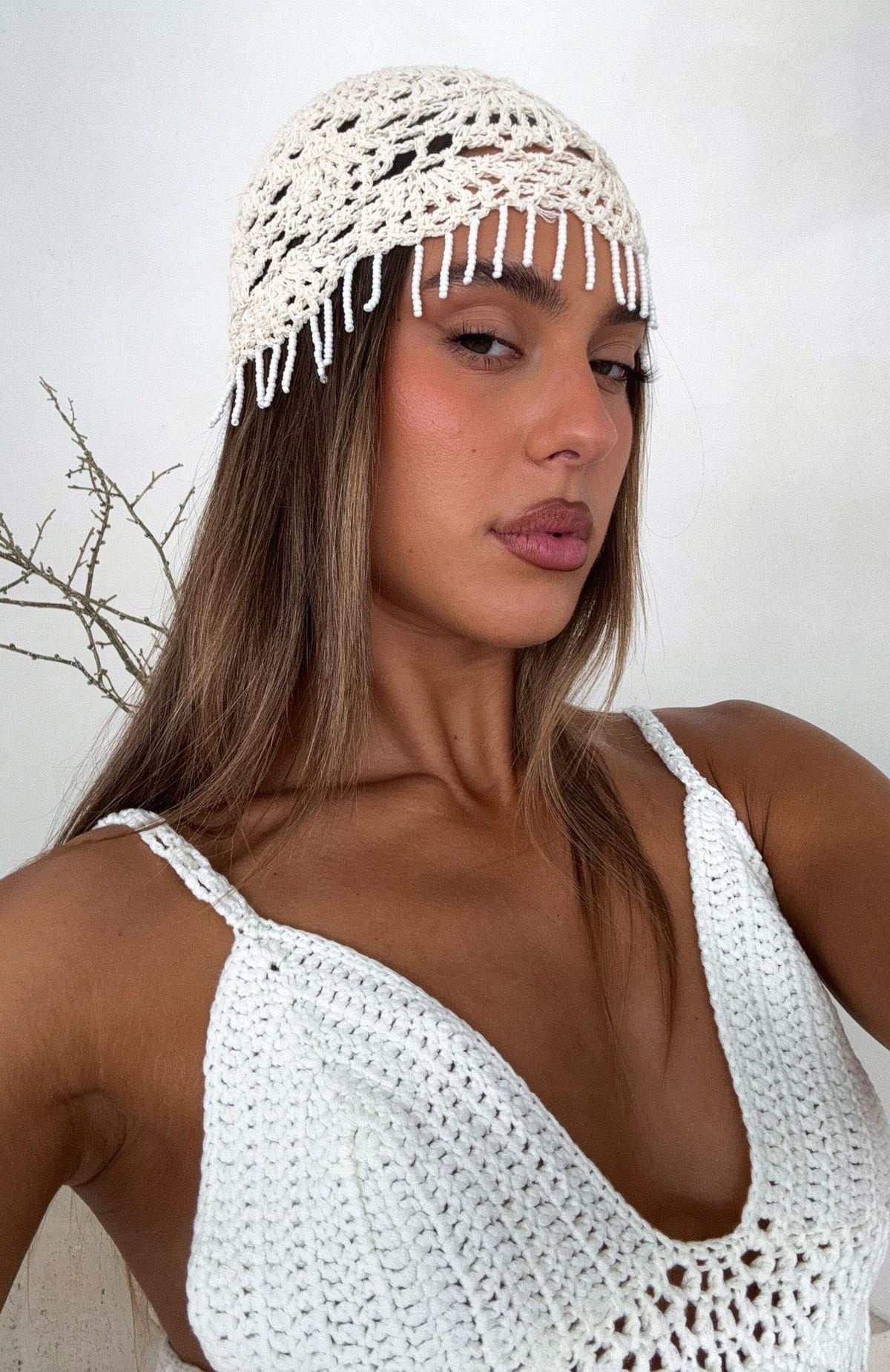 White Fox Maja Crochet Hat Cream