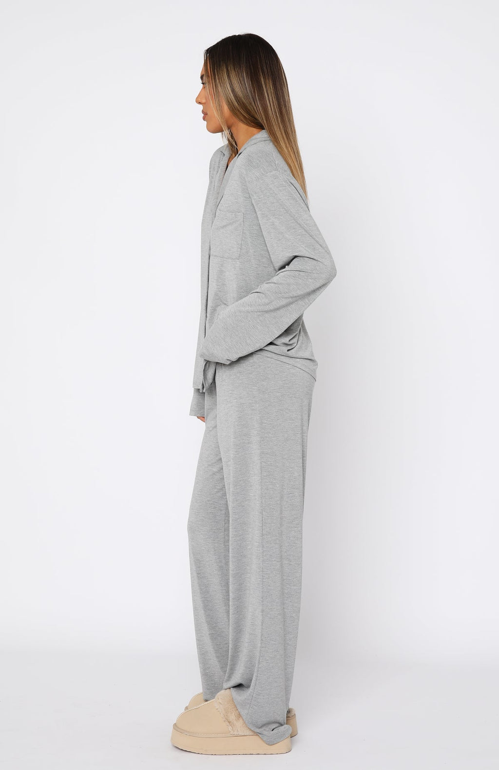 White Fox Pillow Talk Long Sleeve Pyjama Set Grey Marle