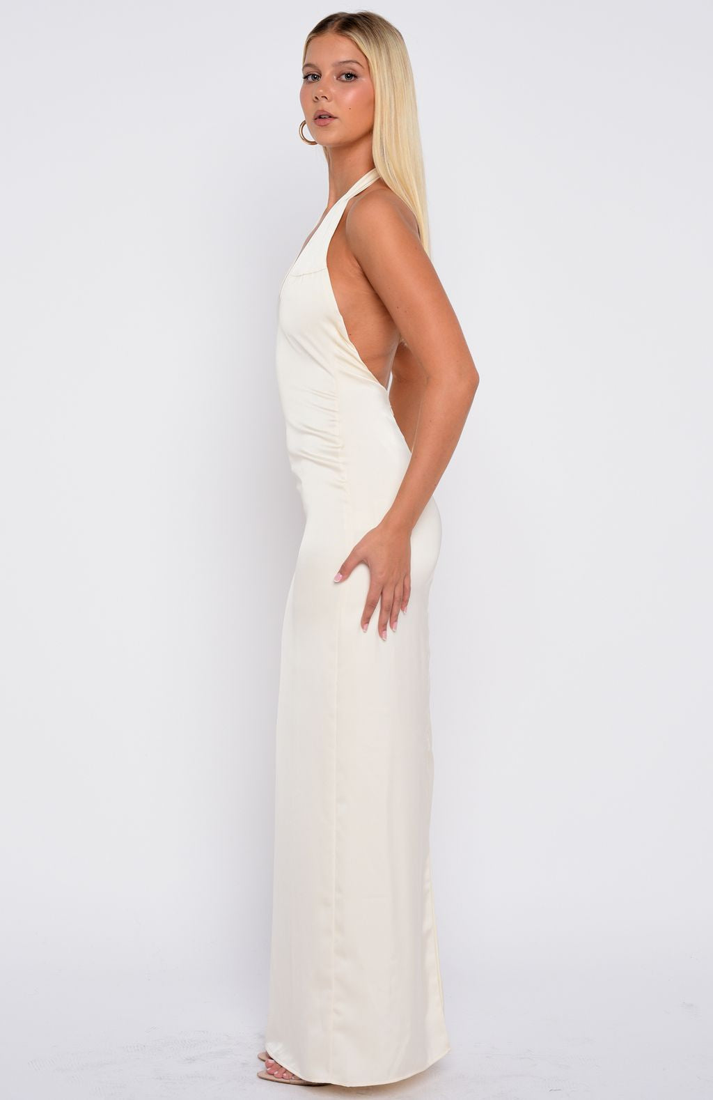 White Fox Night-Time Madness Halter Maxi Dress Oyster