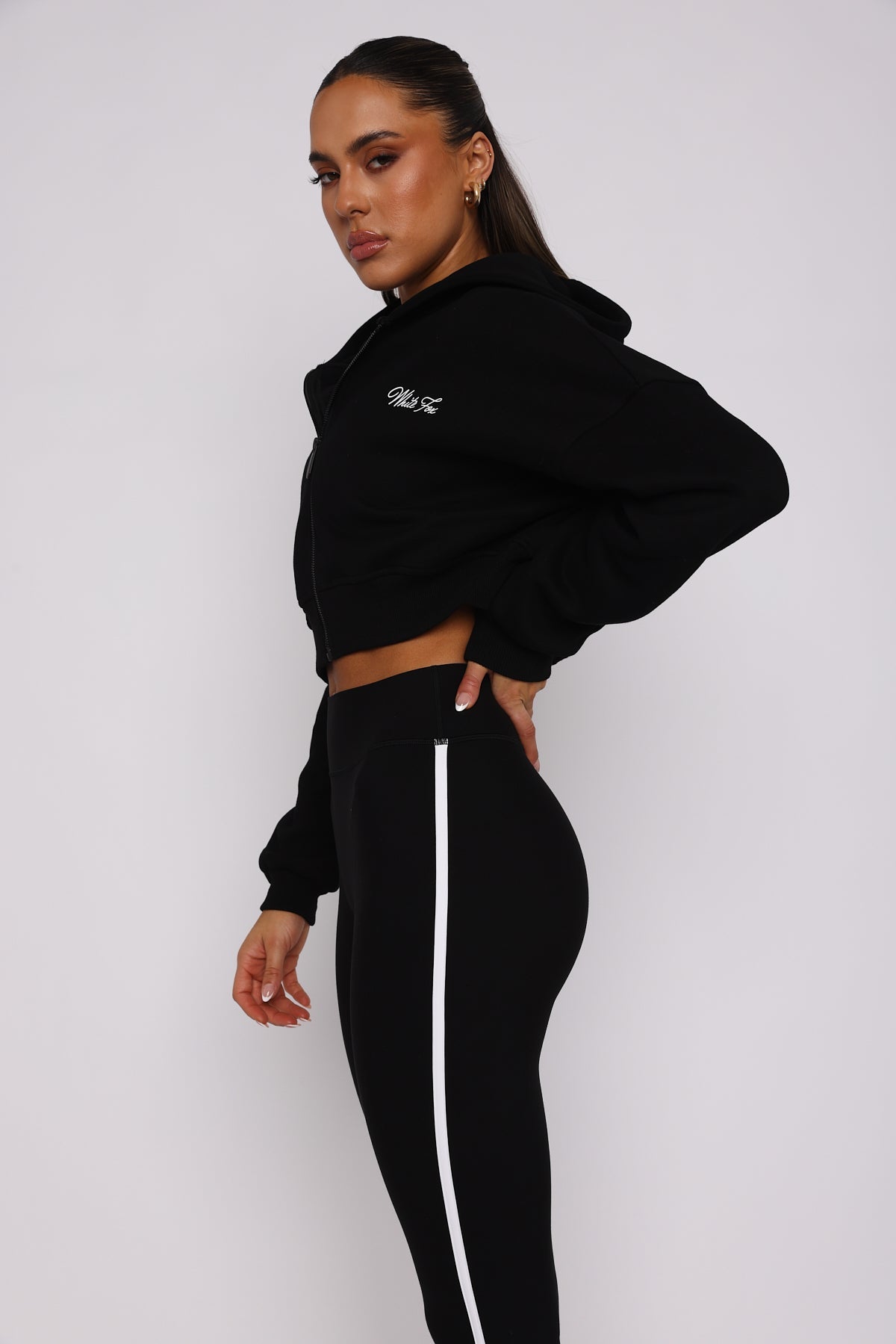 White Fox Stepping Out Cropped Hoodie Black