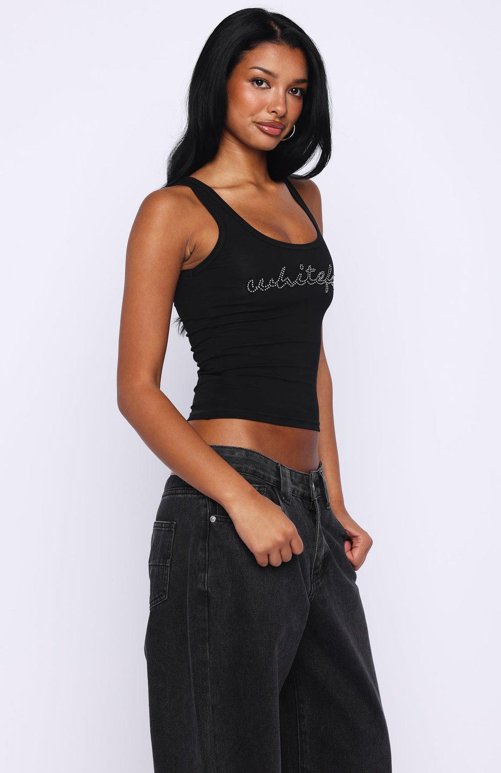 White Fox Radiant Beauty Studded Tank Top Black