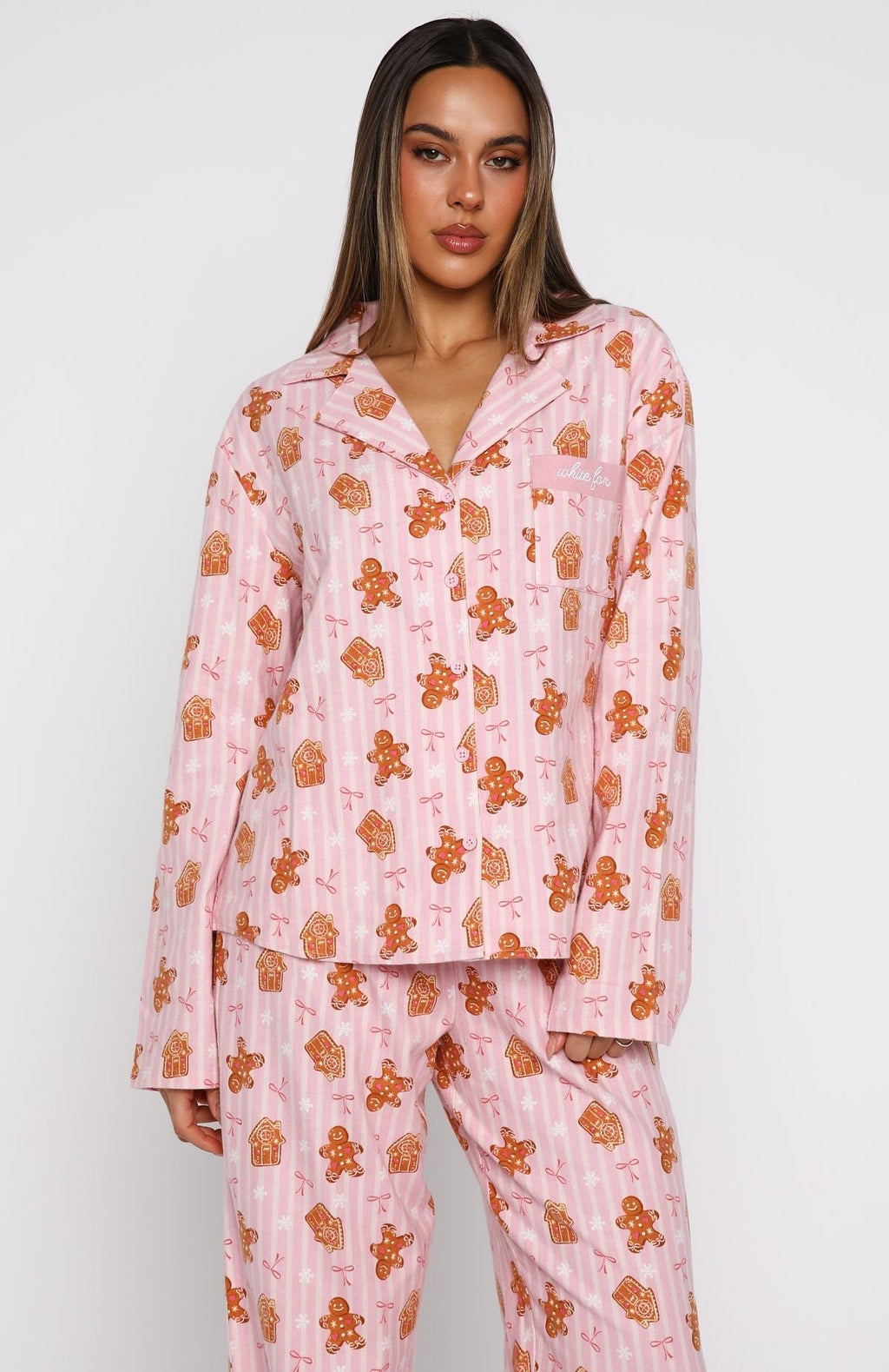 White Fox Dreamland Long Sleeve Pyjama Set Gingerbread Twist