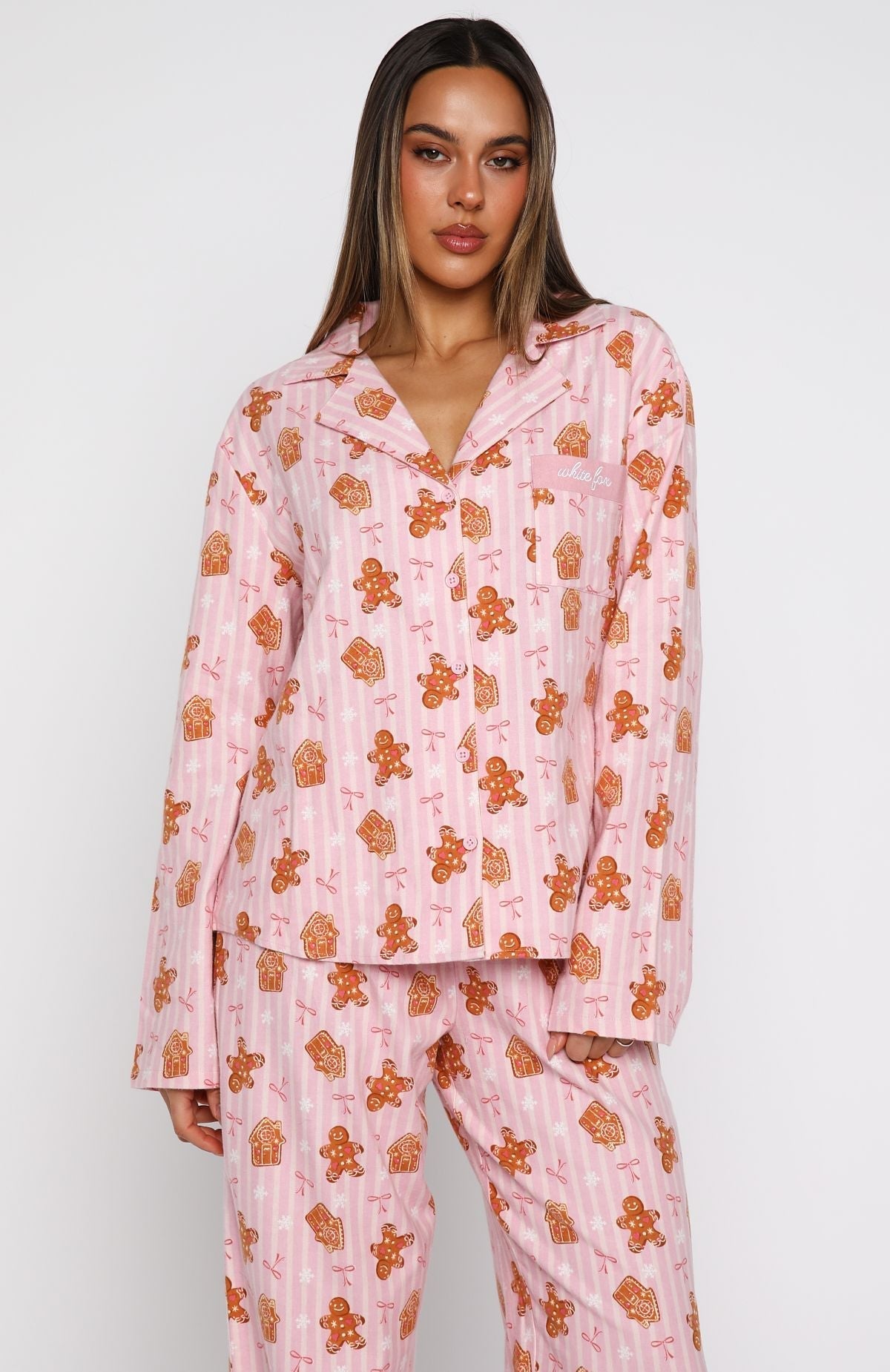 White Fox Dreamland Long Sleeve Pyjama Set Gingerbread Twist