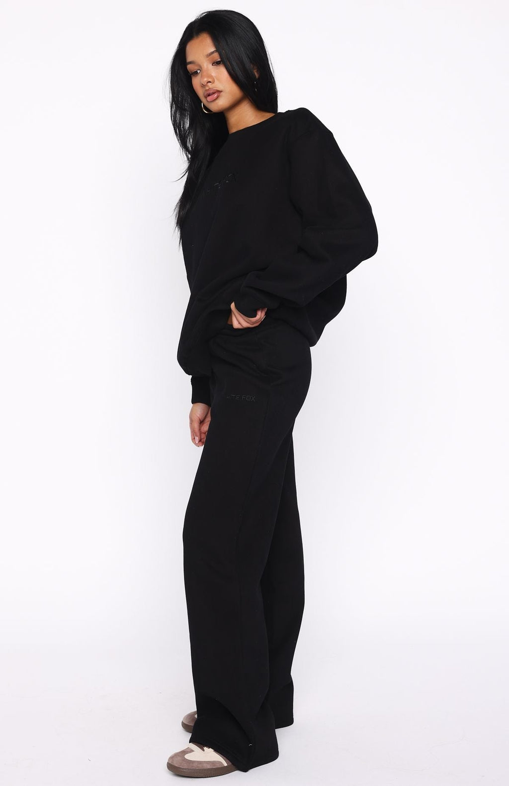 White Fox Stay Lifted Wide Leg Sweatpants Black