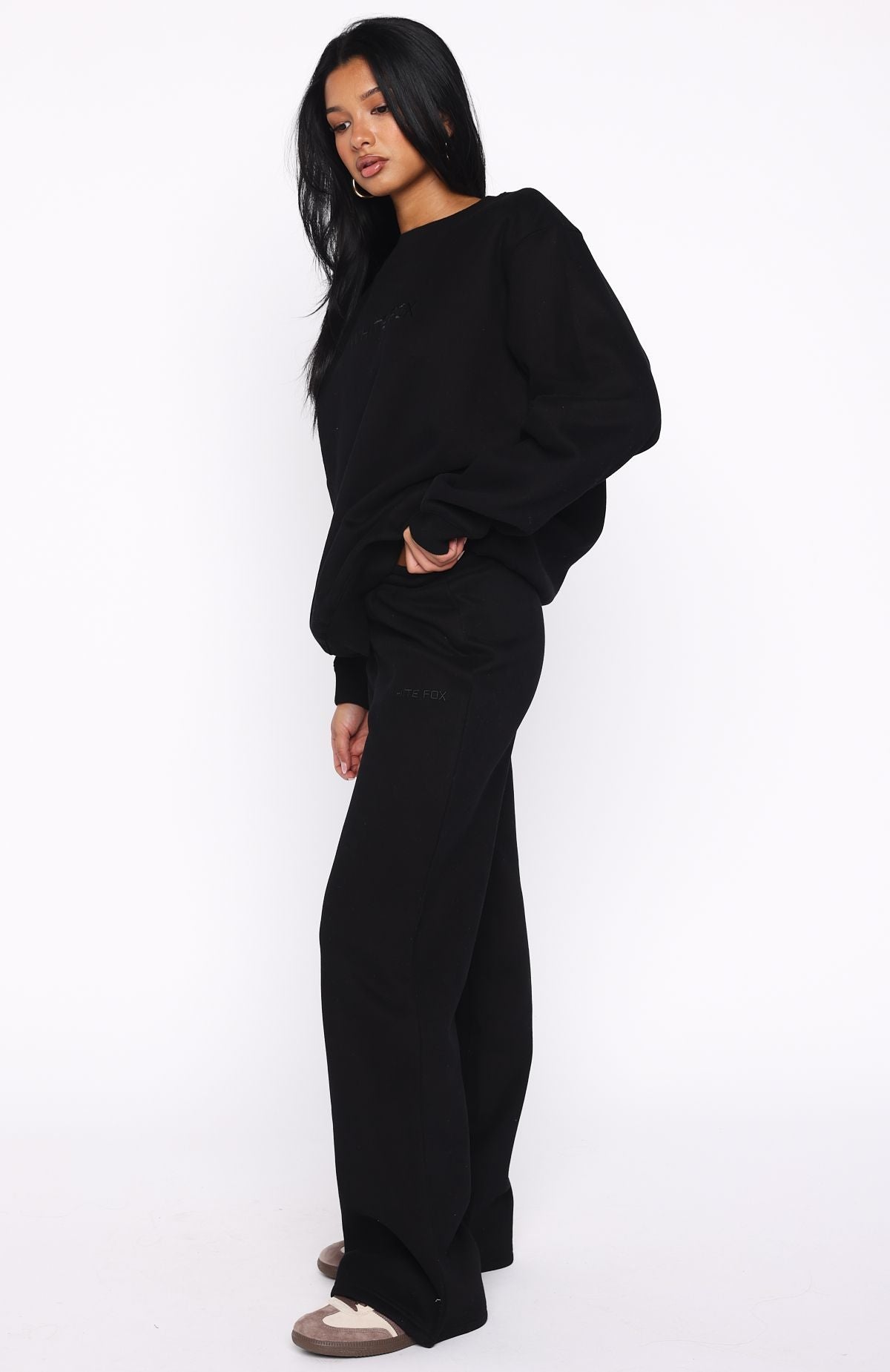 White Fox Stay Lifted Wide Leg Sweatpants Black