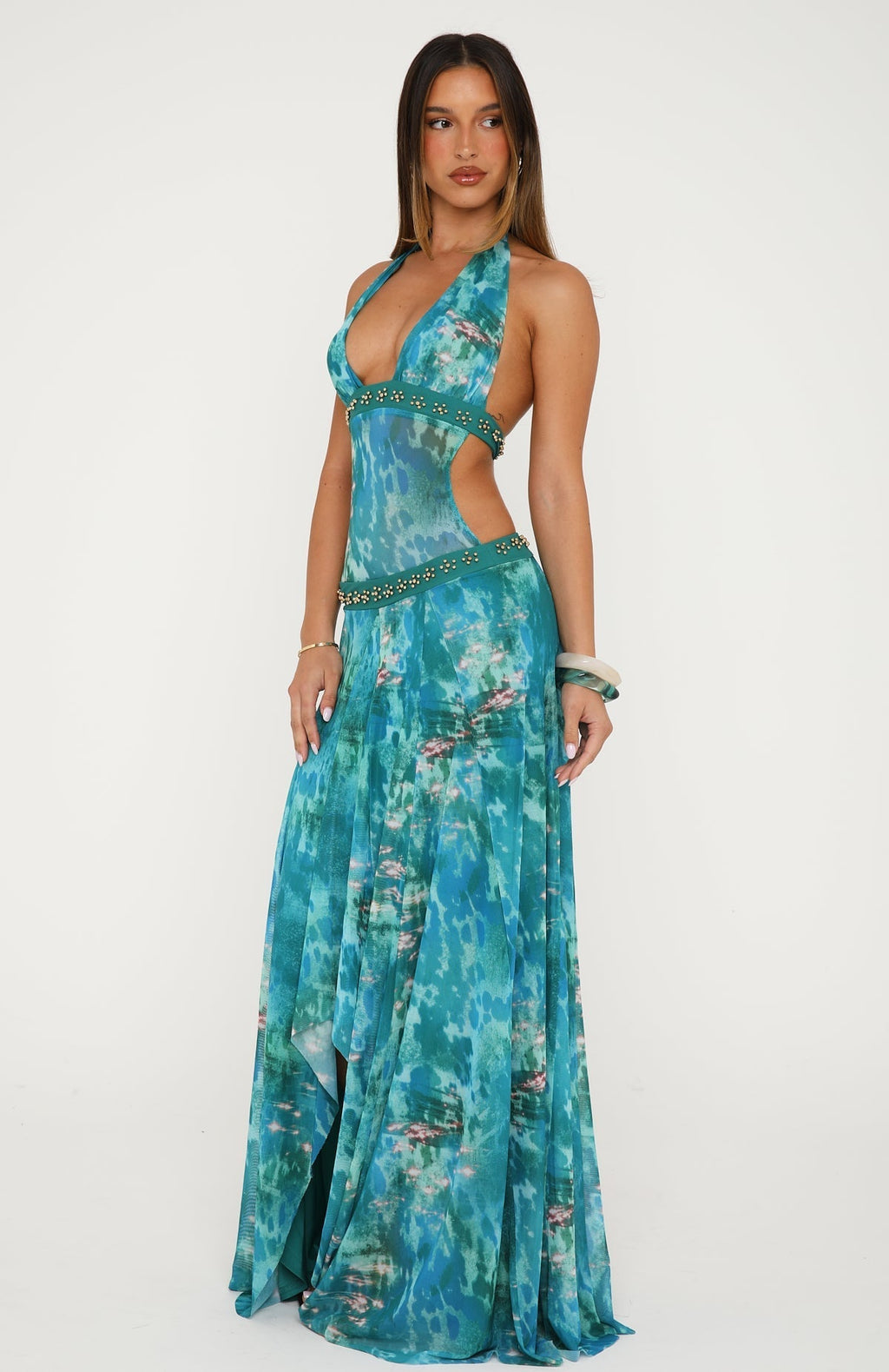 White Fox Lights Camera Action Maxi Dress Crystal Tide