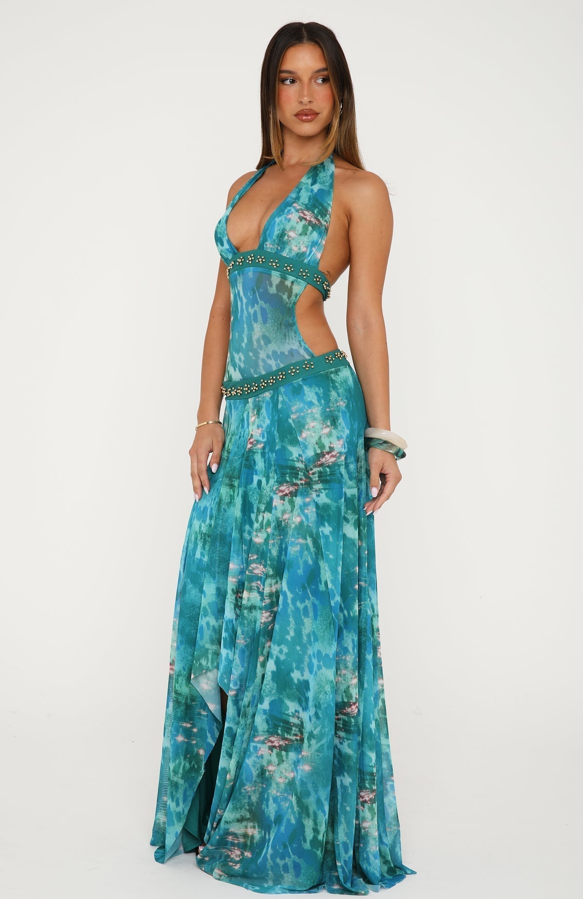 White Fox Lights Camera Action Maxi Dress Crystal Tide