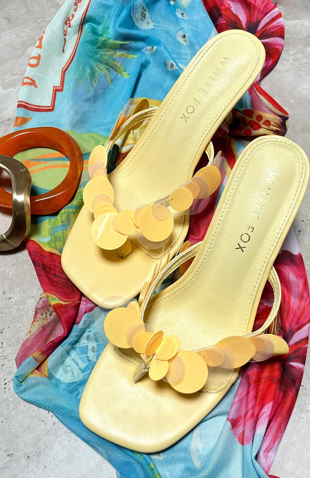White Fox Imogen Sequin Mules Lemon