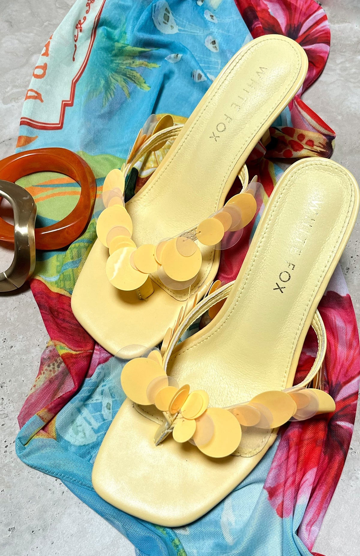 White Fox Imogen Sequin Mules Lemon
