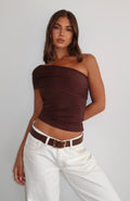 White Fox Don't Worry About It One Shoulder Top Chocolate
