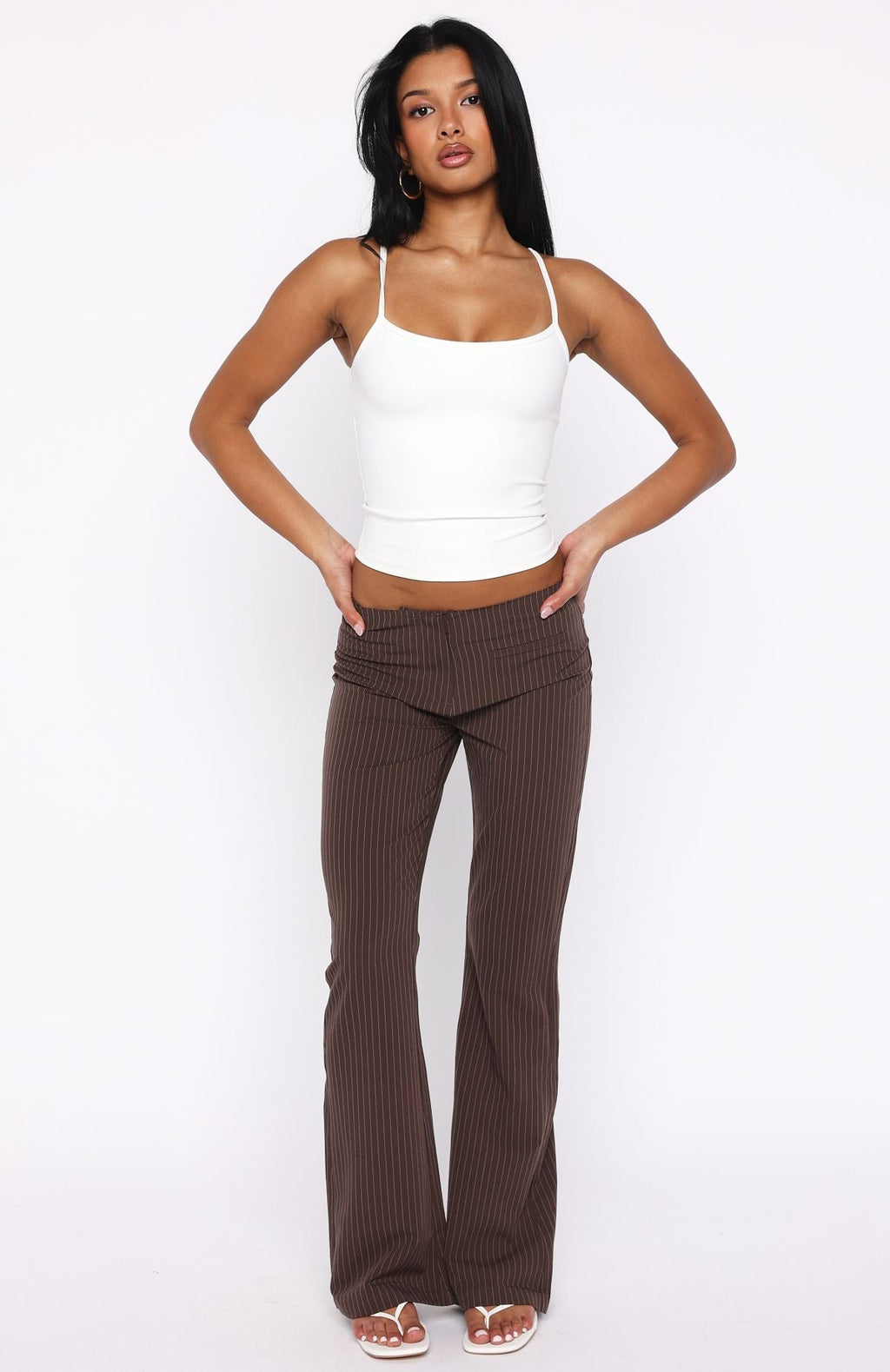White Fox Getting You Close Pants Chocolate Pinstripe