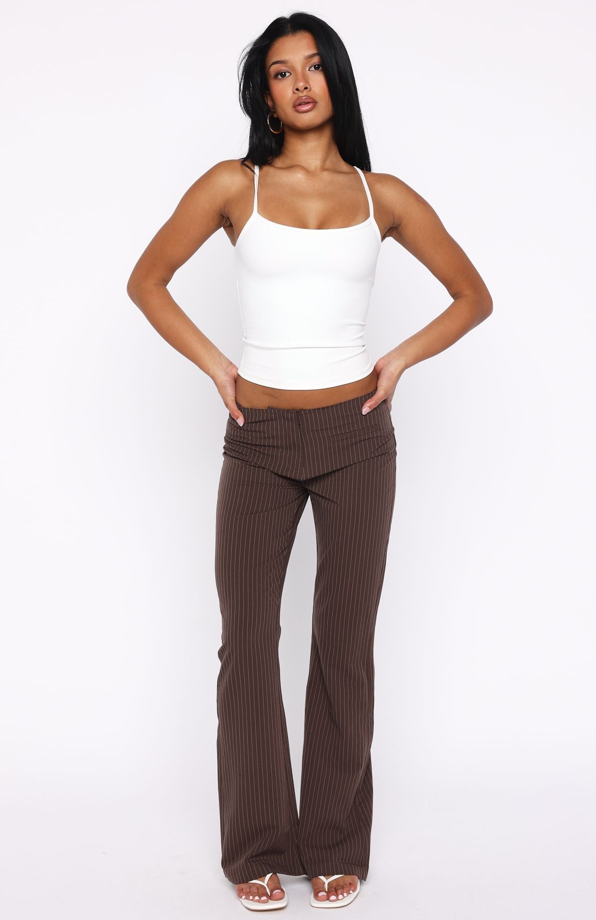 White Fox Getting You Close Pants Chocolate Pinstripe
