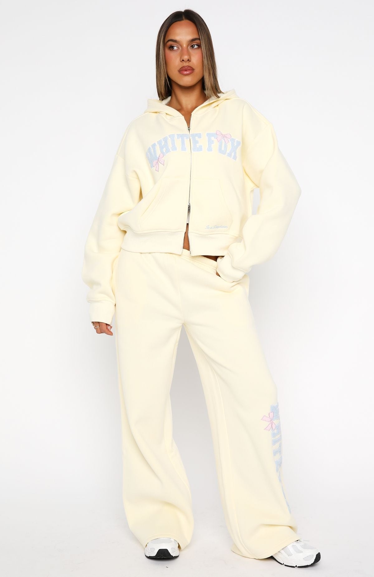 White Fox Daydreamers Madeline Boxy Zip Front Hoodie Lemon