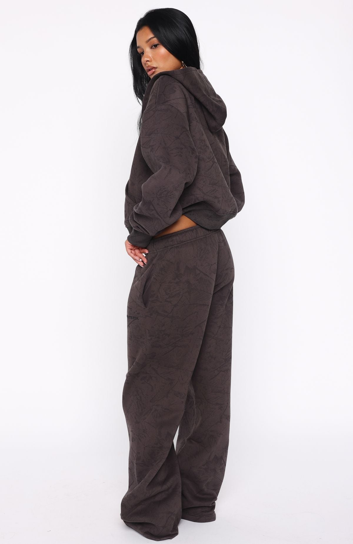 White Fox Hiding Away Wide Leg Sweatpants Dark Camo