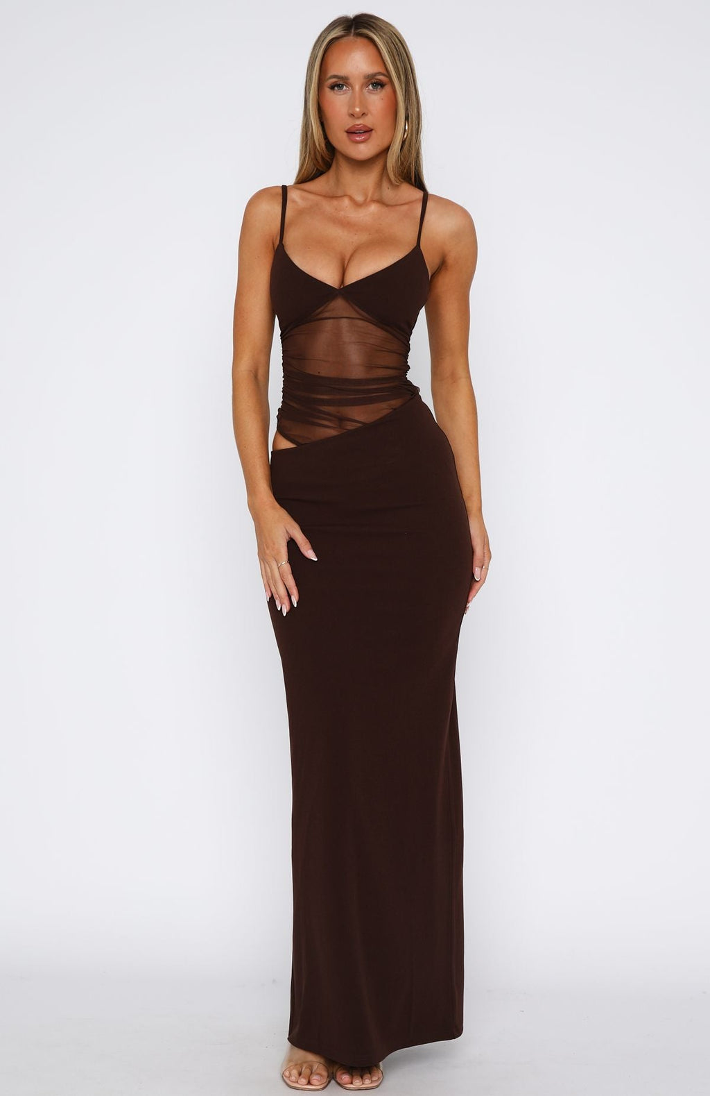 White Fox Call Me Up Maxi Dress Chocolate