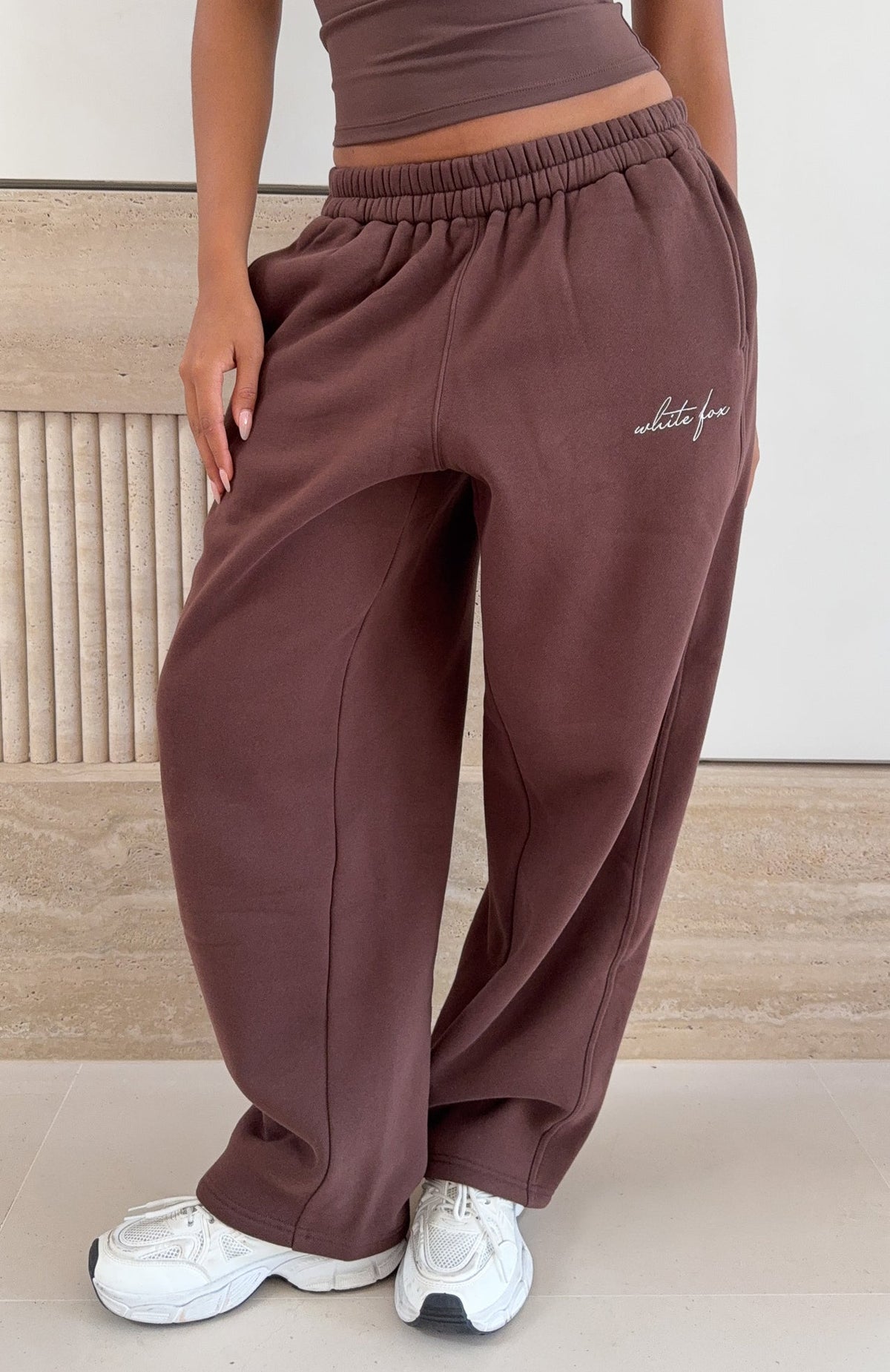 White Fox Know What You Want Barrel Leg Sweatpants Chocolate
