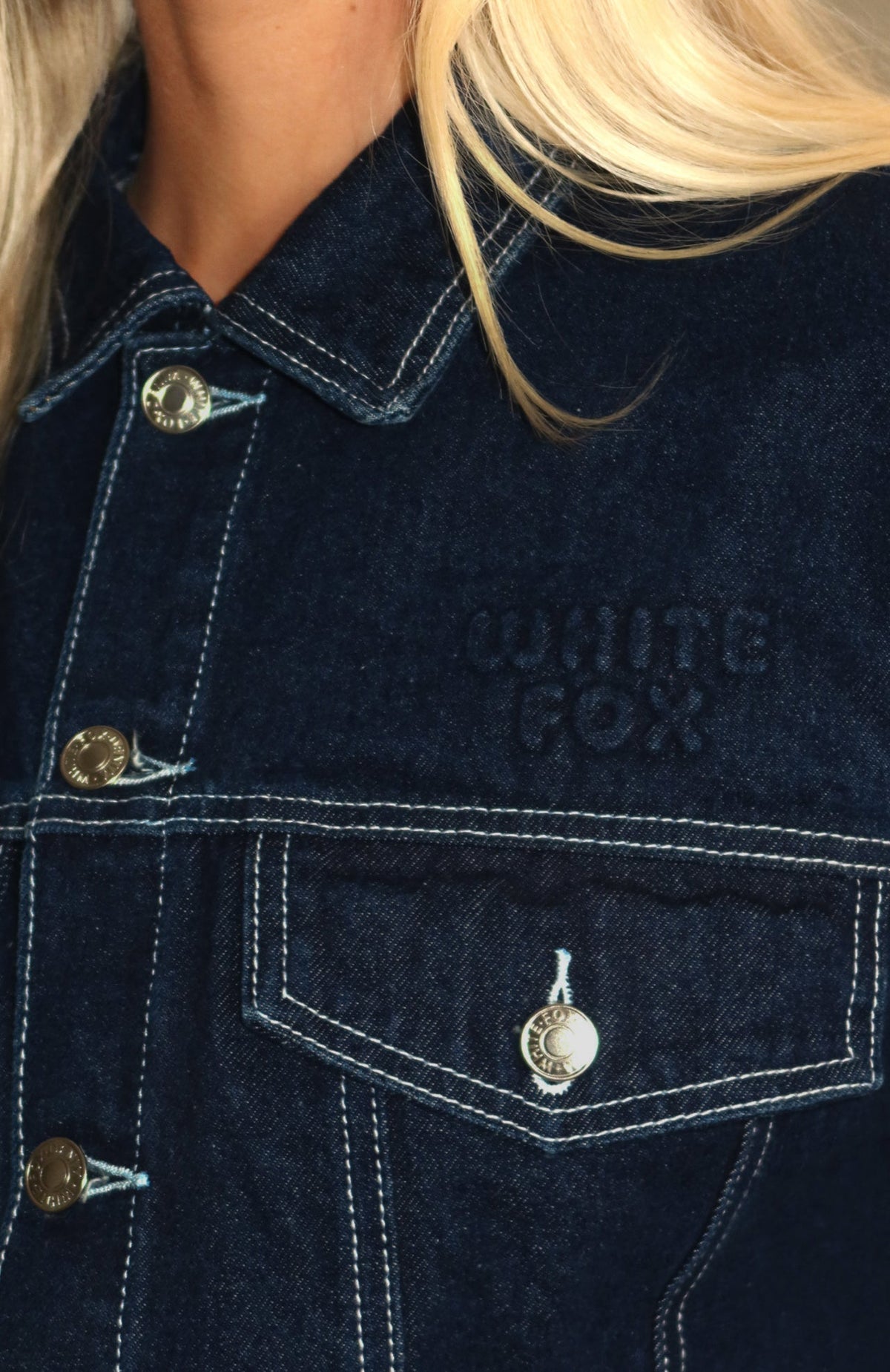 White Fox Something To Prove Cropped Denim Jacket Dark Indigo