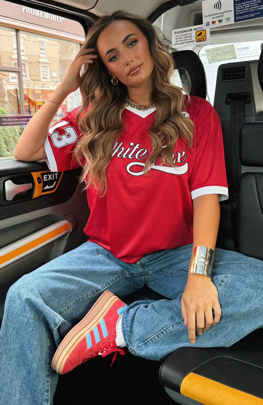 White Fox Hit A Home Run Oversized Jersey Red