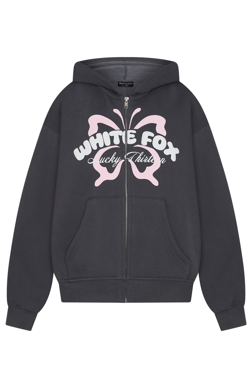 White Fox Lucky Thirteen Audrina Boxy Zip Front Hoodie Volcanic