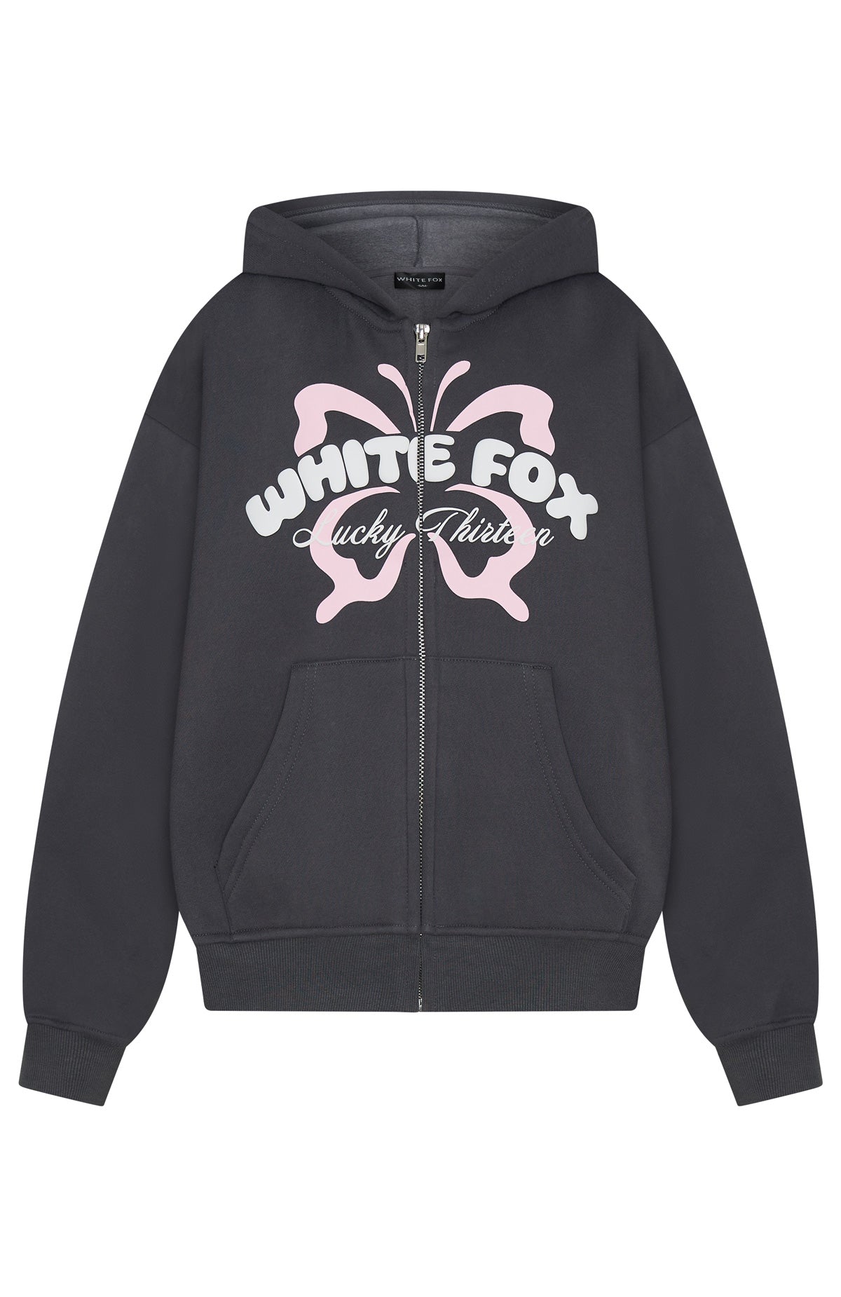 White Fox Lucky Thirteen Audrina Boxy Zip Front Hoodie Volcanic