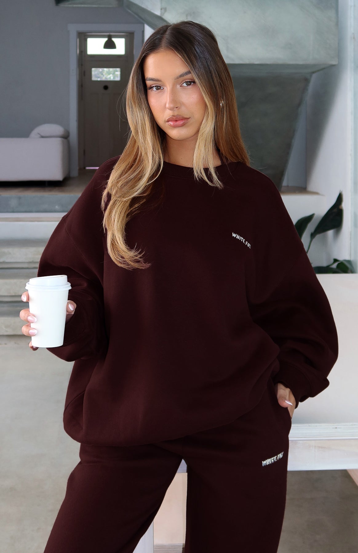 White Fox Test Drive Oversized Sweater Chocolate