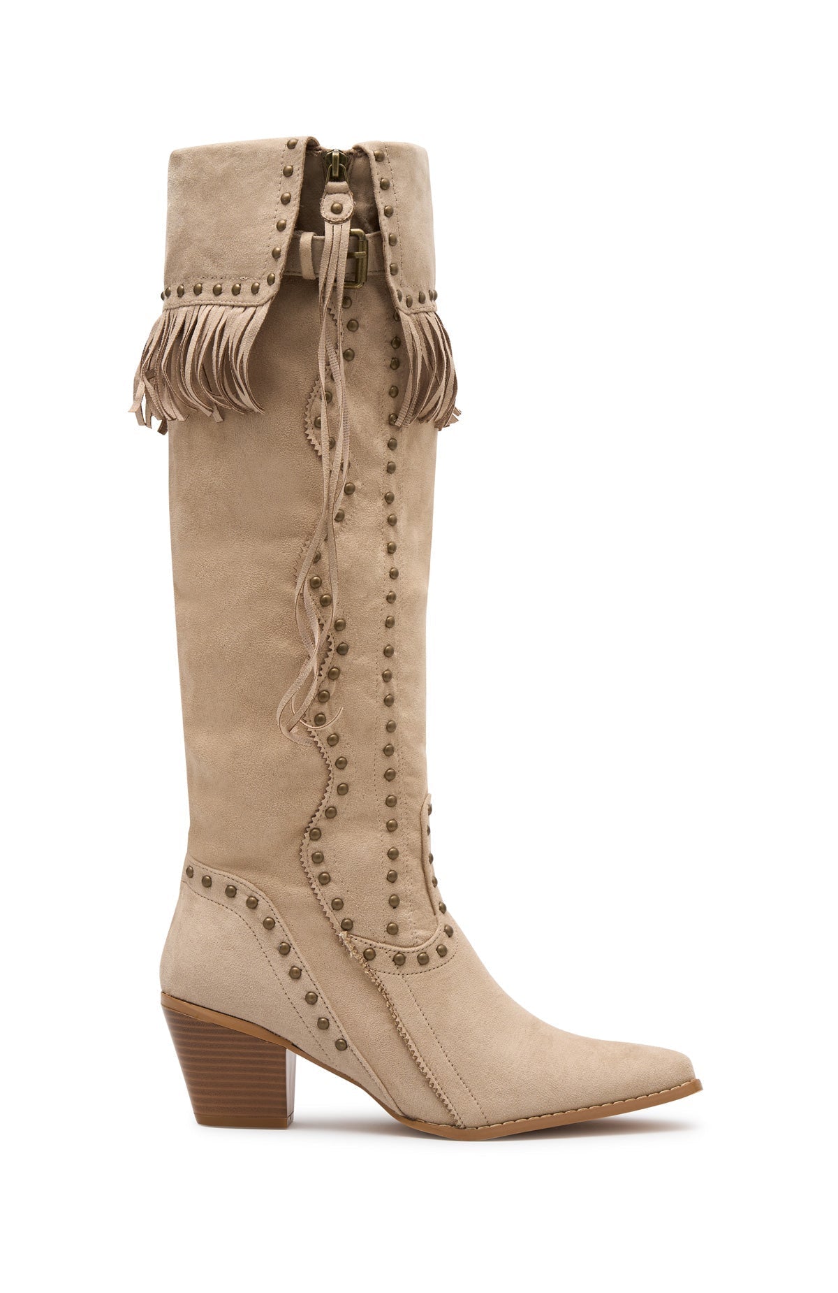 White Fox Lyana Knee High Boots Taupe Faux Suede