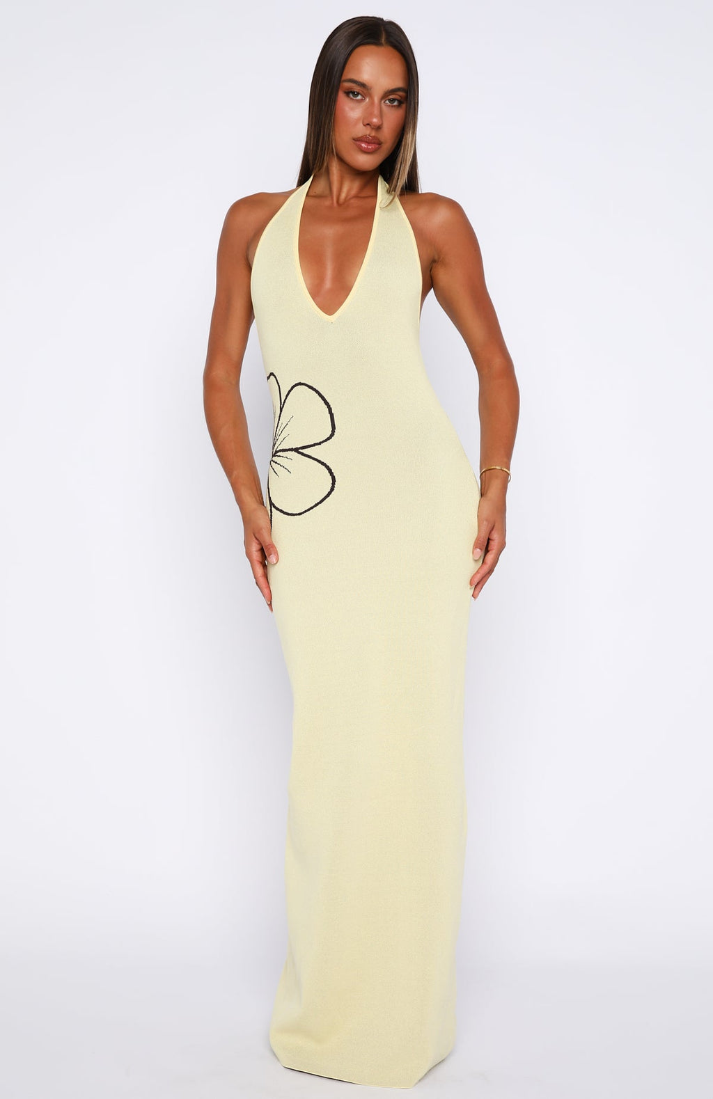 White Fox Baddie Era Knit Maxi Dress Lemon