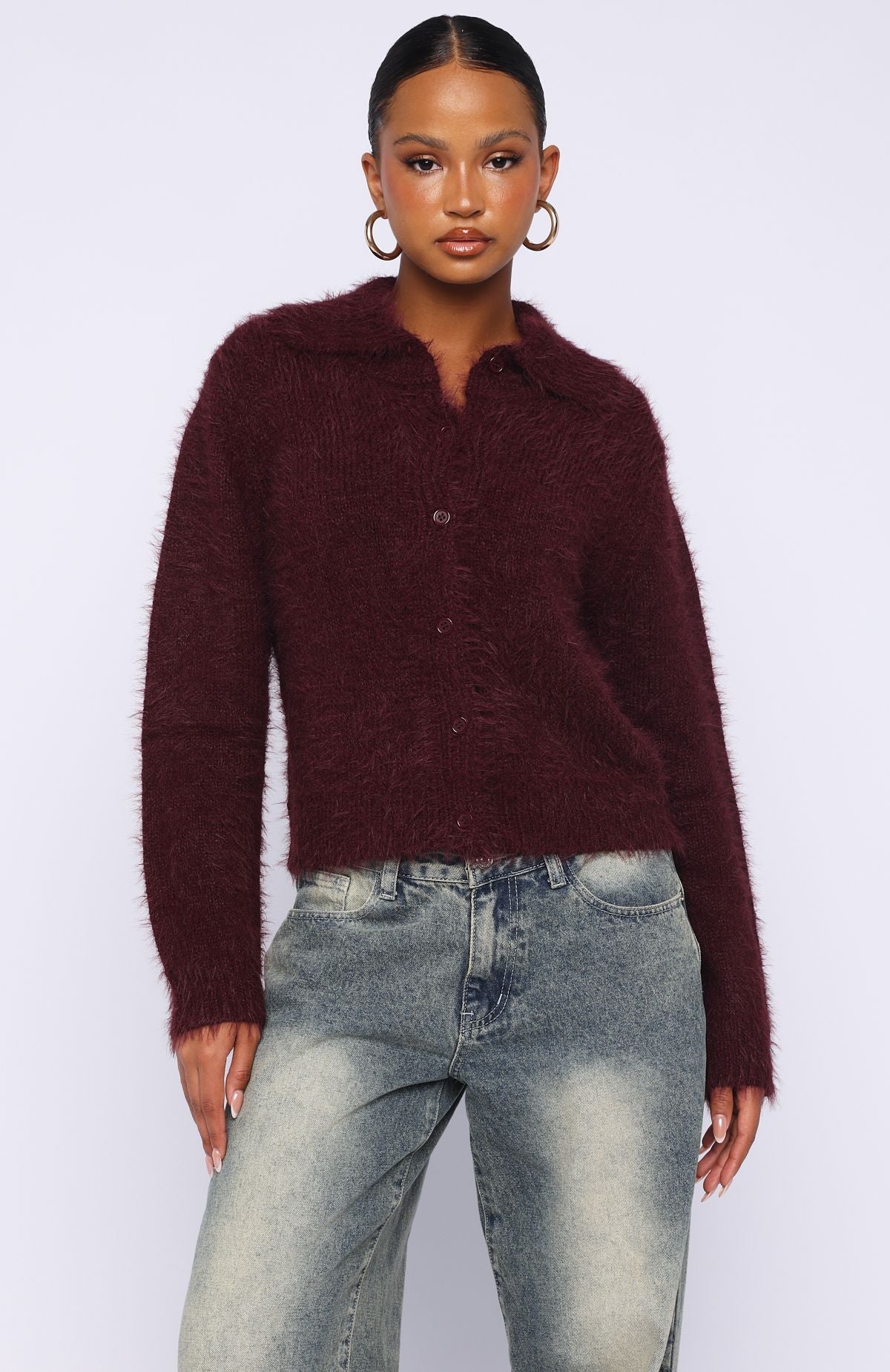 White Fox Chill Luxe Knit Cardigan Merlot