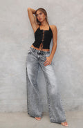 White Fox Maeve Low Rise Wide Leg Jeans Grey Acid