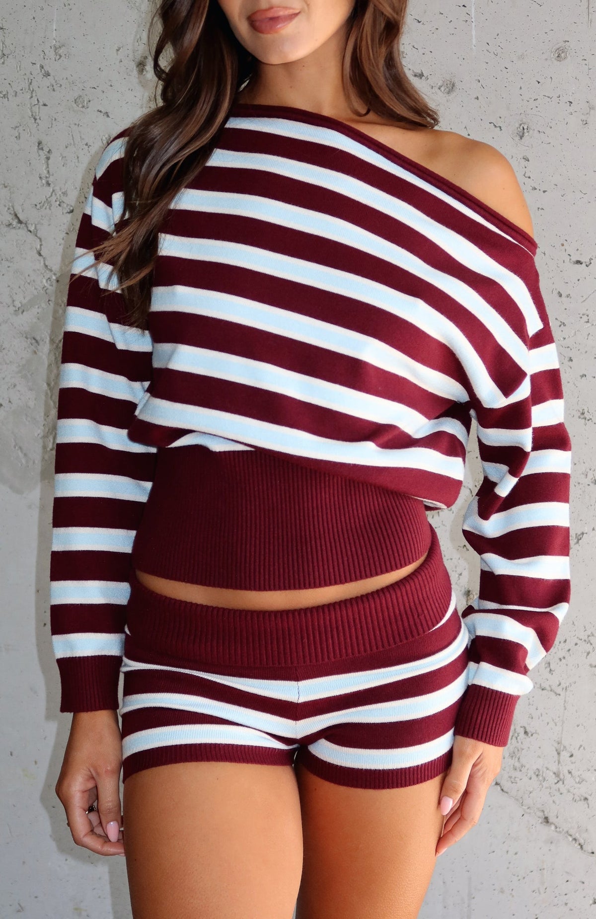 White Fox Everything To Everybody Sweater Burgundy Stripe