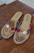 White Fox Kira Beaded Thong Sandals Gold
