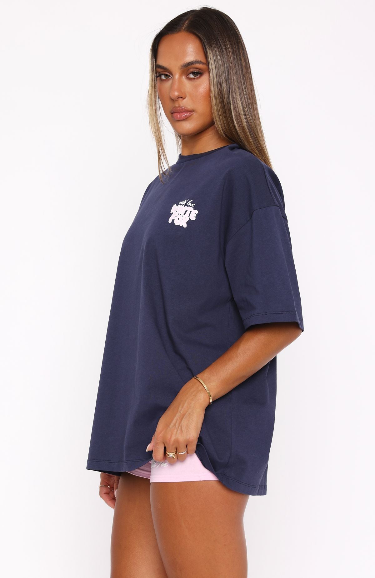 White Fox With Love Always Oversized Tee Navy