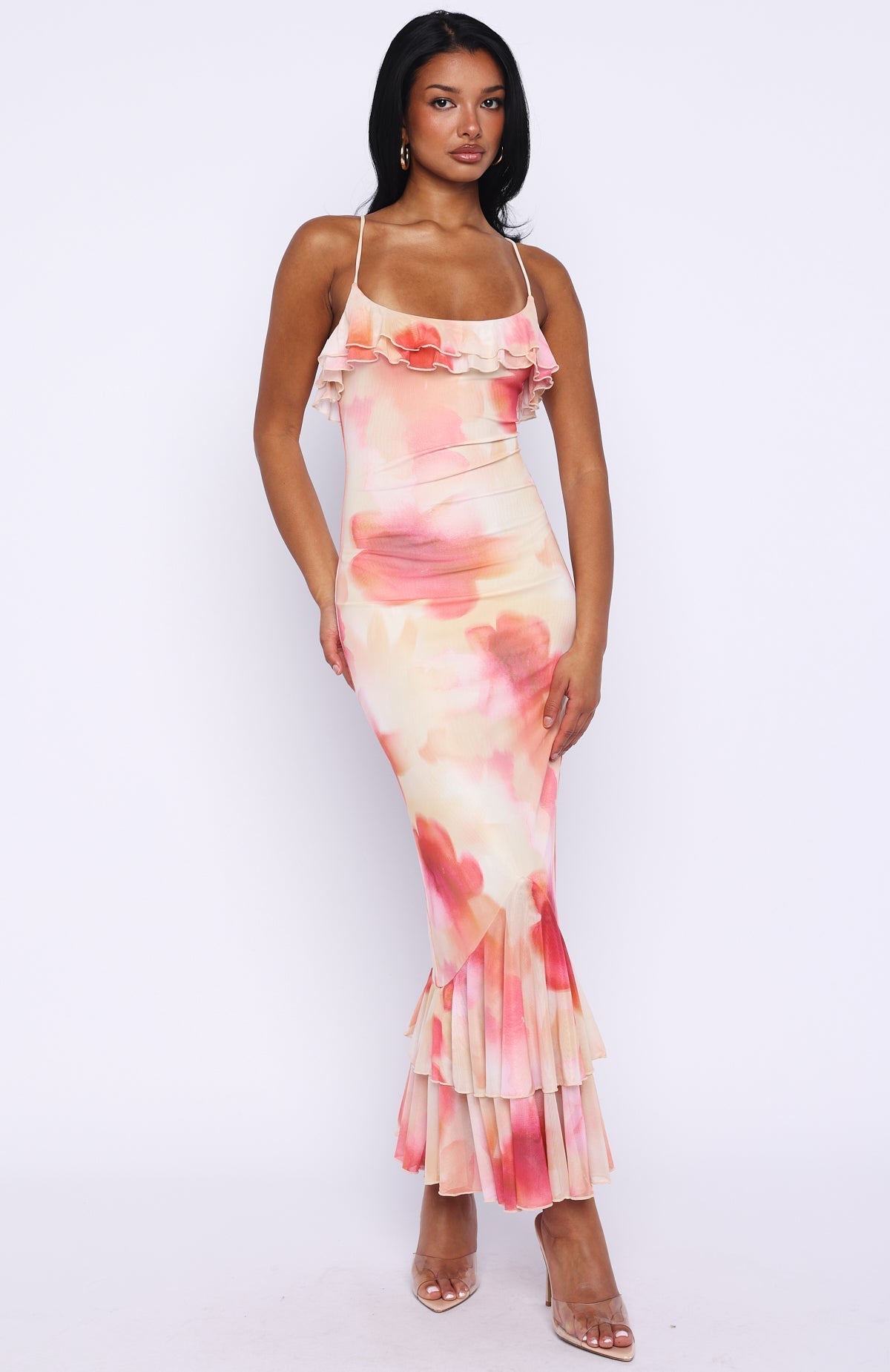 White Fox Amped Up Midi Dress Honeydew Floral