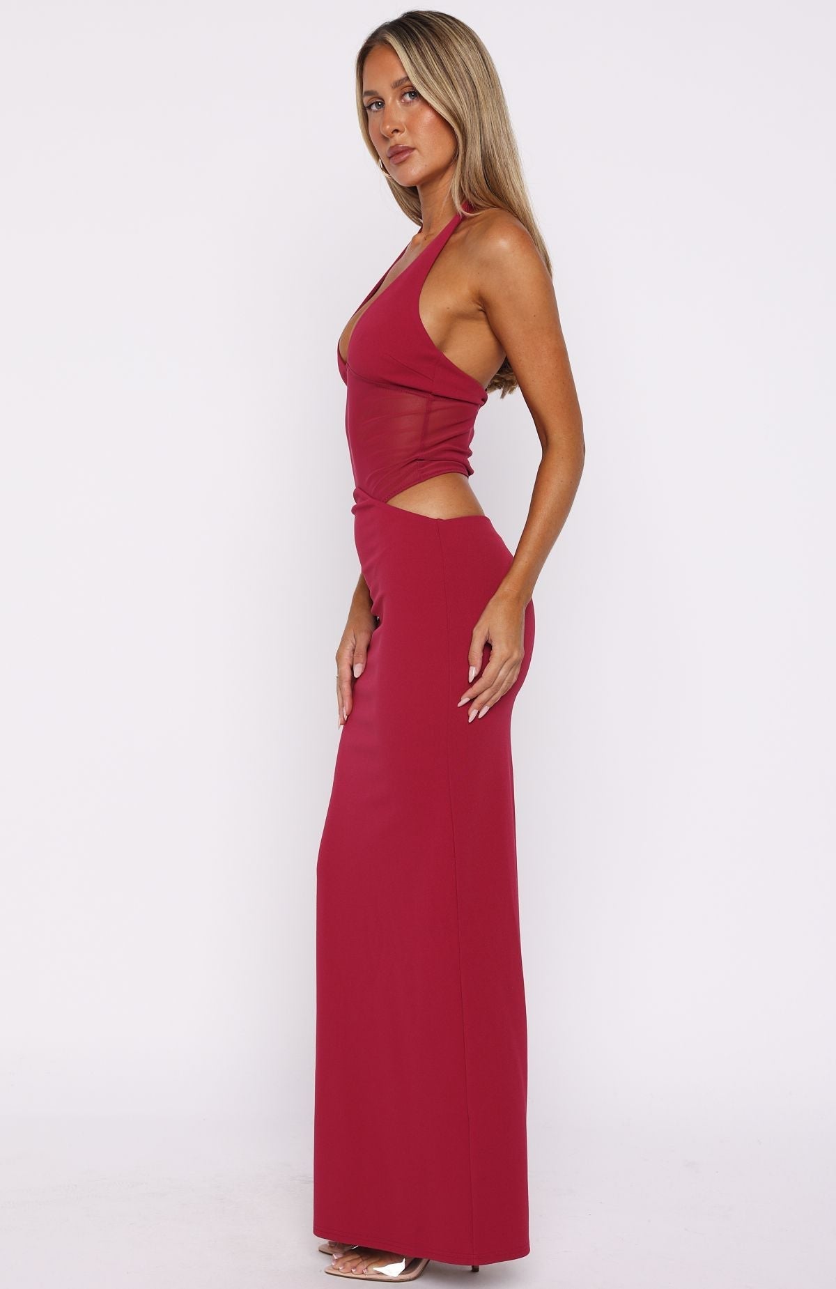 White Fox No Notes Needed Halter Maxi Dress Cherry
